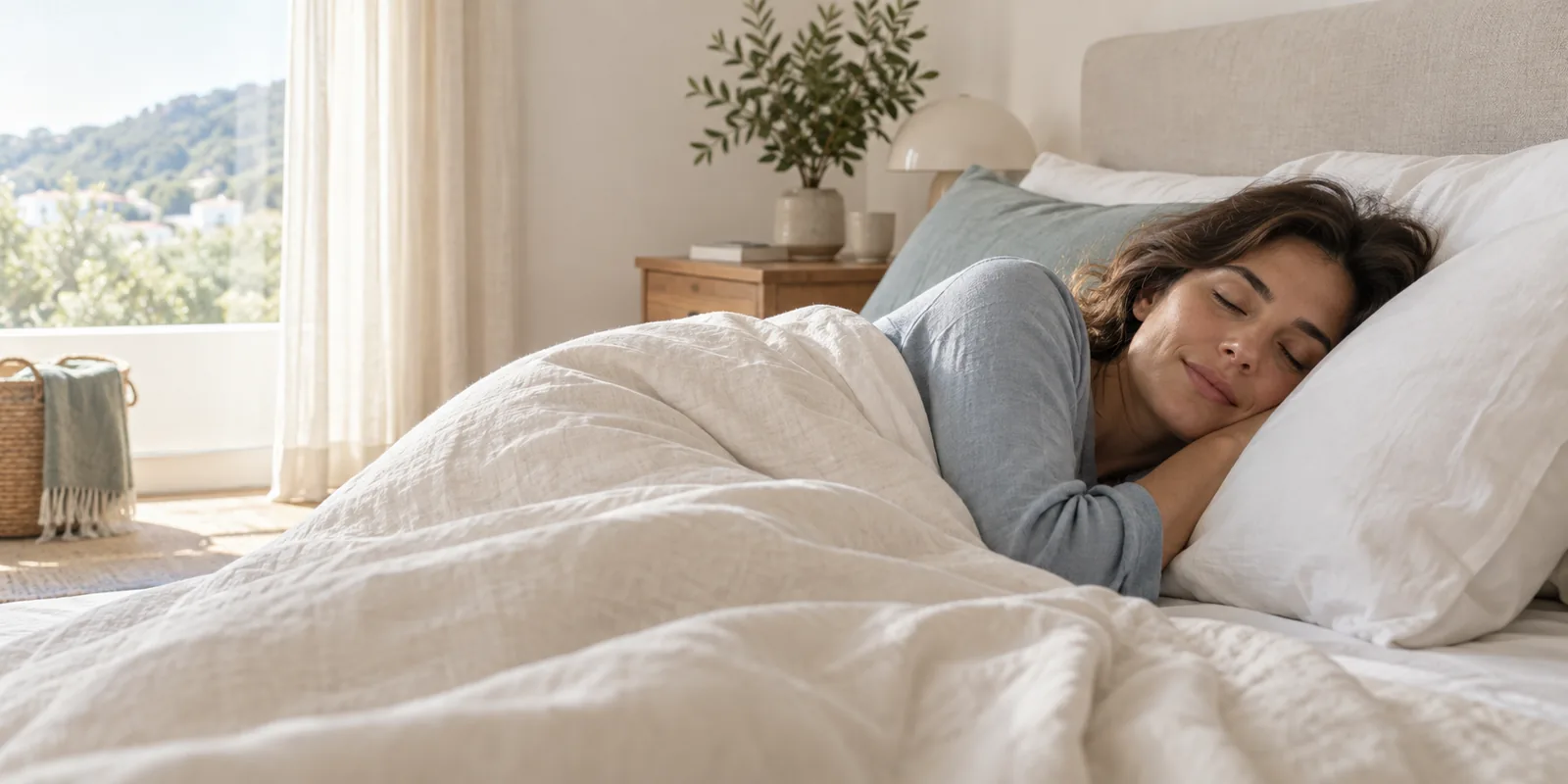 Persona descansando de lado en una cama